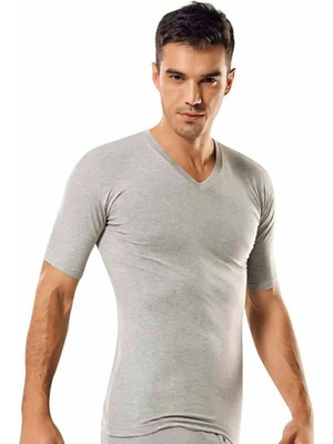 Tutku 2 Adet Gri Renk V Yaka Kısa Kollu Atlet Fanila