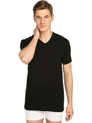 Tutku 6 Adet Siyah Renk V Yaka Kısa Kollu Atlet Fanila