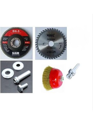Rekotools Rekotools-Ahşap Kesme Elmas Disk ve Zımpara Diski Seti Matkap Aparatı 115MM Aparattlı Çanak Çelik Tel Fırça