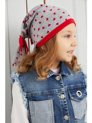Babygiz Kız Çocuk Gri  Kalp Desenli Şapka Bere Yumuşak Çift Katlı %100 Doğal Pamuklu Penye