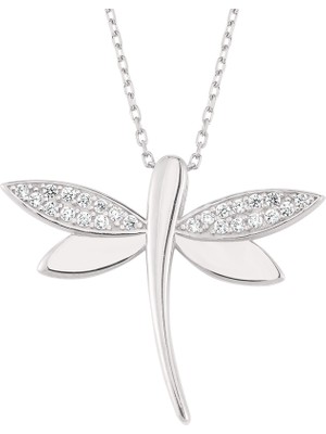 Altın Sepeti  Kanatları Taşlı Gümüş Yusufçuk Kolye G904KL