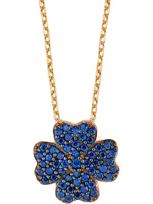 Altın Sepeti  Rose Gümüş Lacivert Yonca Kolye AS19892F21