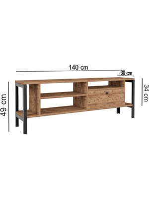 Ankara Mobilya Era Metal Ayaklı 140 cm Atlantik Çam Tv Ünitesi