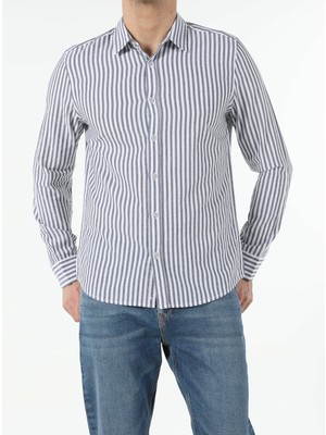 Colin's Antrasit Slim Fit Shirt Neck  Erkek Uzun Kol Gömlek