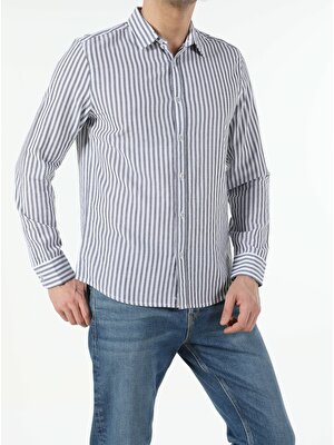 Colin's Antrasit Slim Fit Shirt Neck  Erkek Uzun Kol Gömlek