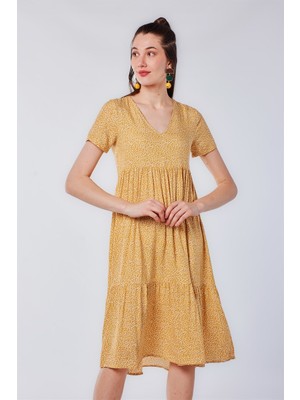 Papatya Desen Sarı Elbise