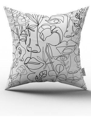 Beyaz Siyah Modern Silüet Figür Desenli Dijital Baskı Kırlent Yastık Kılıfı CGH515