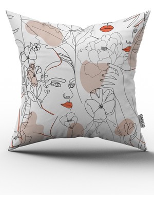 Cango Home Beyaz Siyah Modern Silüet Figür Desenli Dijital Baskı Kırlent Yastık Kılıfı CGH520