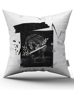 Cango Home Beyaz Siyah Modern Heykel Figürlü Dijital Baskılı Kırlent Kılıfı