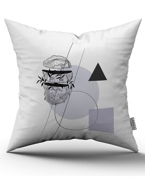 Cango Home Beyaz Siyah Modern Geometrik Heykel Figürlü Dijital Baskılı Kırlent Kılıfı