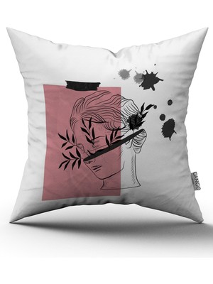 Cango Home Beyaz Siyah Modern Heykel Figürlü Dijital Baskılı Kırlent Kılıfı