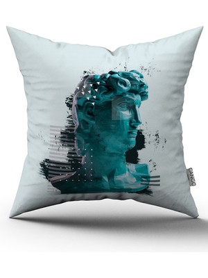 Cango Home Beyaz Siyah Modern Heykel Figürlü Dijital Baskılı Kırlent Kılıfı