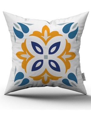 Cango Home Beyaz Mavi Modern Etnik Karo Desenli Dijital Baskılı Kırlent Kılıfı