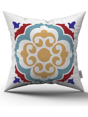 Cango Home Beyaz Mavi Modern Etnik Karo Desenli Dijital Baskılı Kırlent Kılıfı