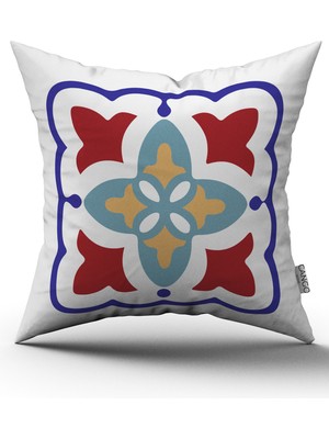 Cango Home Beyaz Mavi Modern Etnik Karo Desenli Dijital Baskılı Kırlent Kılıfı