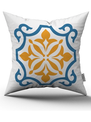 Cango Home Beyaz Mavi Modern Etnik Karo Desenli Dijital Baskılı Kırlent Kılıfı