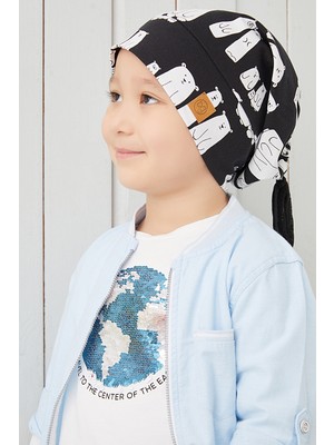 Babygiz Çocuk Siyah Beyaz Figürlü 4 Mevsim Şapka Bere Erkek Çocuk İçin Yumuşak Penye