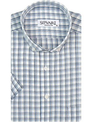 Süvari Desenli Kısa Kollu Soluk Mavi Erkek Gömlek