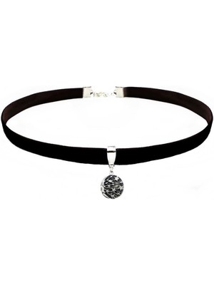 BijuStore Kadife Galaksi Choker Kolye Siyah Renk