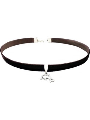 BijuStore Kahverengi Kadife Yunus Balığı Choker