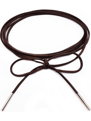 BijuStore Süet Bağcıklı Choker Kadın Tasma Kolye Kahve Renk
