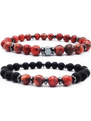 BijuStore Hematit Oniks Jade Doğal Taş Ikili Bileklik