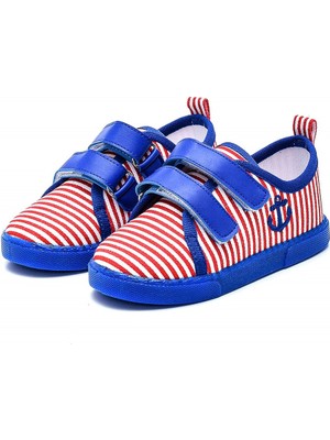 First Step Kırmızı Çizgili Çocuk Keten Ayakkabı Nefes Alabilir 24 Numara Düz Taban