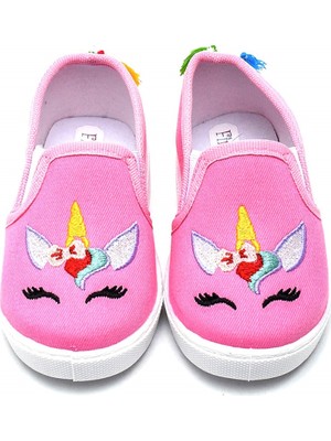 First Step Unicorn Nakışlı Çocuk Keten Babet AYAKKABI-PEMBE-F-492