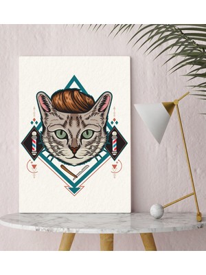 Bitmeyen Kartuş Bk Gift Berber Kedi Tasarımlı Kanvas Tablo 30X50CM-1