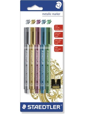 Staedtler Metalik Marker 5'Li Renkli İşaretleyici Seti Scrapbooking Ve Kart Yapımı İçin