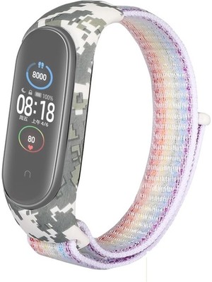 Case Street Xiaomi Mi Band 6 Kordon Cırtcırt Kumaş Kamuflaj Desenli Gökkuşağı Renk