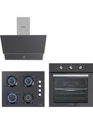 Kumtel Kristal Antrasit Ankastre Set (DA6-830 Davlumbaz - KO-40 TAHDF Ocak - B66 - Sf2 Fırın)