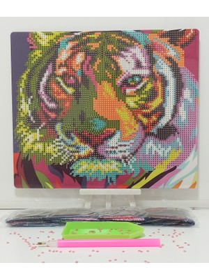 Mentaş Kaplan Modeli Boncuklu Taşlı Mozaik Elmas Goblen Pano 21 x 25 cm