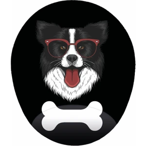 Mağaza Depom Gözlüklü Collie Köpek Siyah Zemin  Bilek Destekli Köpekli Mouse Pad