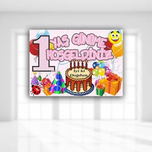 Süsle Bebek ve Parti 1 Yaş Günüme Hoşgeldiniz Afiş, 70cm x 50cm - Pembe