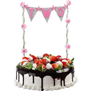 Süsle Bebek ve Parti Pasta Süsü 27cm x 15cm, TWO - Pembe