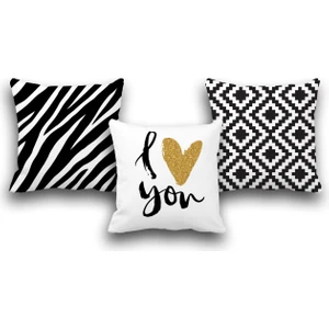 Pusula Home Çift Taraflı 3 Lü Set I Love You Geometri Desen Dijital Baskılı Kırlent Kılıfı 50 x 50