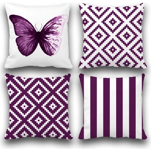 Pusula Home Çift Taraflı Mor Geometrik 4 Lü Set Desenli Dijital Baskılı Kırlent Kılıfı 50 x 50