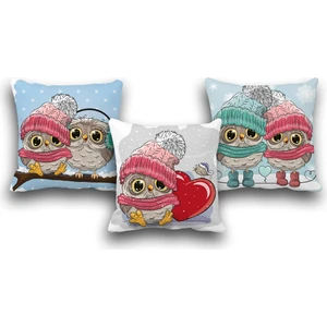 Pusula Home Çift Taraflı 3 Lü Set Sevimli Baykuşlar-1 Dijital Baskılı Kırlent Kılıfı 35 x 50 cm