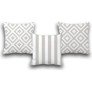 Pusula Home Çift Taraflı 3 Lü Set Gri Geometri-1 Desen Dijital Baskılı Kırlent Kılıfı 50 x 50