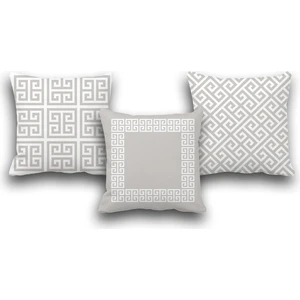 Pusula Home Çift Taraflı 3 Lü Set Gri Geometri Desen Dijital Baskılı Kırlent Kılıfı 50 x 50