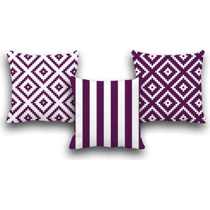 Pusula Home Çift Taraflı 3 Lü Set Mor Geometri Desen Dijital Baskılı Kırlent Kılıfı 35 x 50 cm