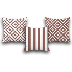 Pusula Home Çift Taraflı 3 Lü Set Açık Kahve Geometri Desen Dijital Baskılı Kırlent Kılıfı 35 x 50 cm
