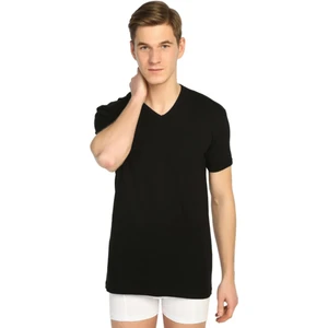 2 Adet Siyah Renk V Yaka Kısa Kollu Atlet Fanila