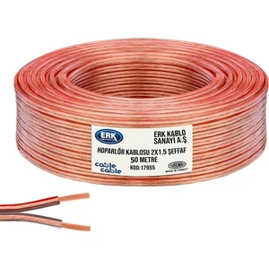 - 50 M Hoparlör ve Ses Kablosu 2x1.5 mm Şeffaf Kırmızı Çizgili