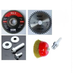 Rekotools-Ahşap Kesme Elmas Disk ve Zımpara Diski Seti Matkap Aparatı 115MM Aparattlı Çanak Çelik Tel Fırça
