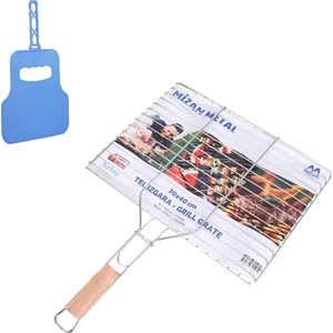 mizan Mangal Et Tavuk Balık Izgara Kafesli 30X40 Ağaç Saplı Yelpaze