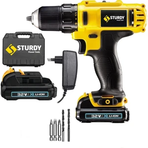 Power Tools 32 Volt 5.0 Amper Çift Akülü 5 Parça Uç Setli Şarjlı Vidalama Matkap