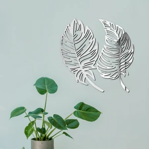 Wooden Factory Dekoratif 2'li Yaprak Seti Gümüş Duvar Dekorulazer Kesim DO1840GM9062