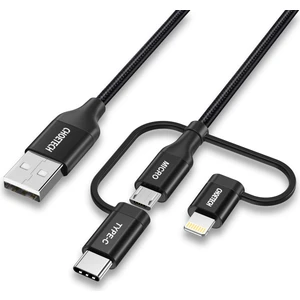 3in1 Lightning + USB-C + Micro USB Hızlı Şarj ve Data Kablosu - Apple MFI Lisanslı - IP0030 - Siyah